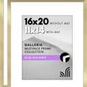 Americanflat 16x20 Picture Frame with Polished Plexiglass - Set of 2 - Use as 11x14 Frame with Mat or Display 16x20 Photo Without Mat - Galleria Collection - Picture Frames for Wall Display - Gold
