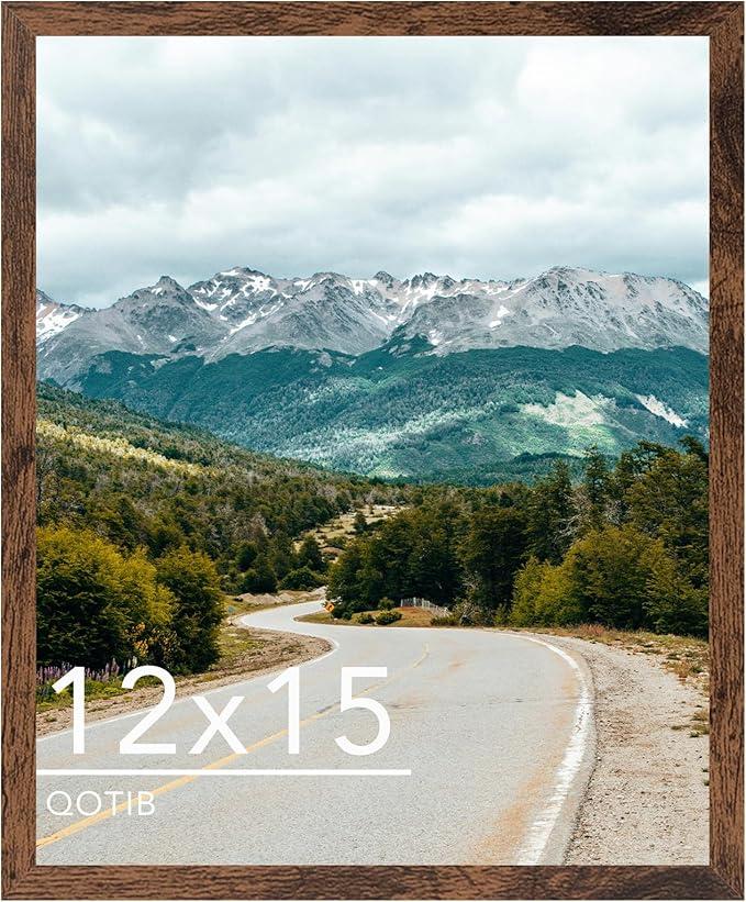 QOTIB 12x15 Picture Frame Deep Brown for Wall Hanging, Wood 12 x 15 Frame Photo Frame for Wall Horizontally or Vertically, Deep Brown, 3 Pack