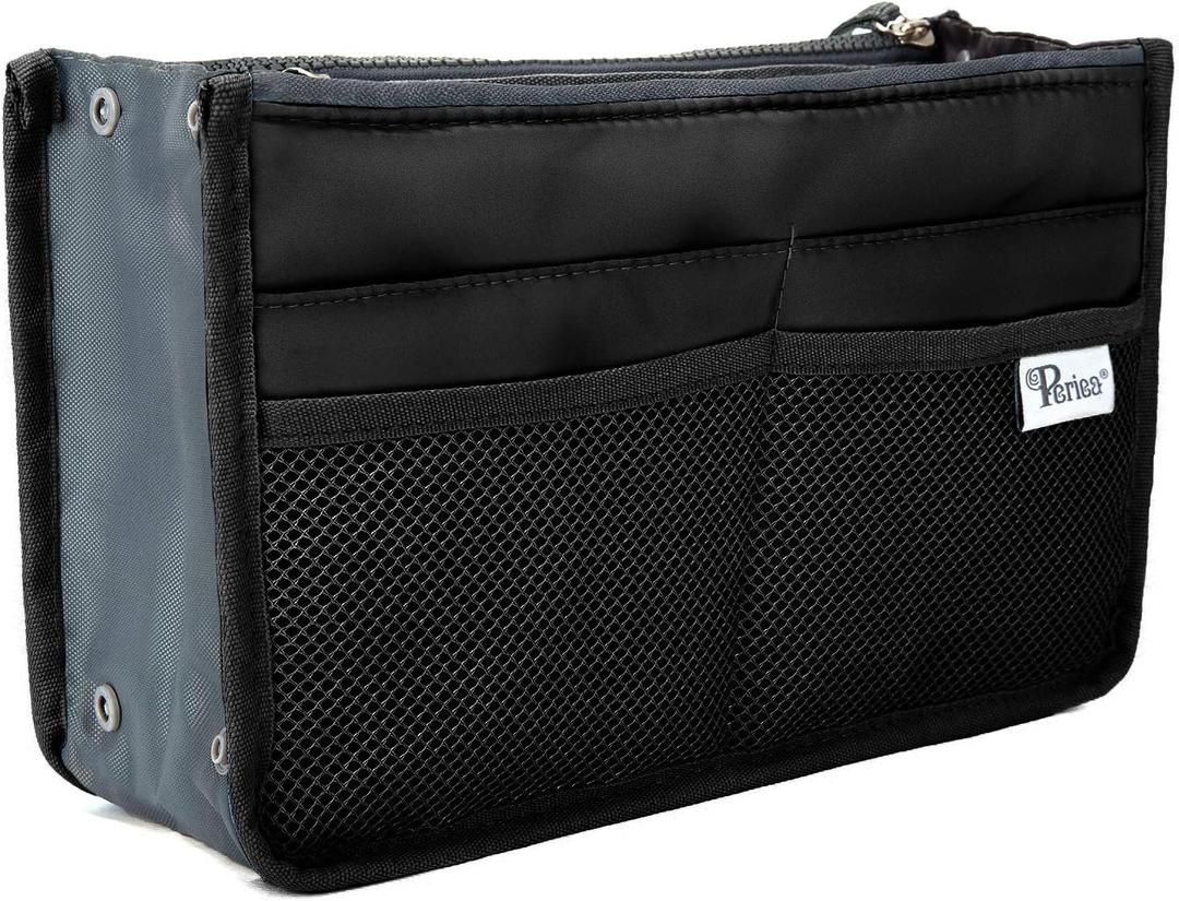 Periea Chelsy Purse Organizer Insert with Handles & 13 Pockets - 3 Sizes (Black, Small)