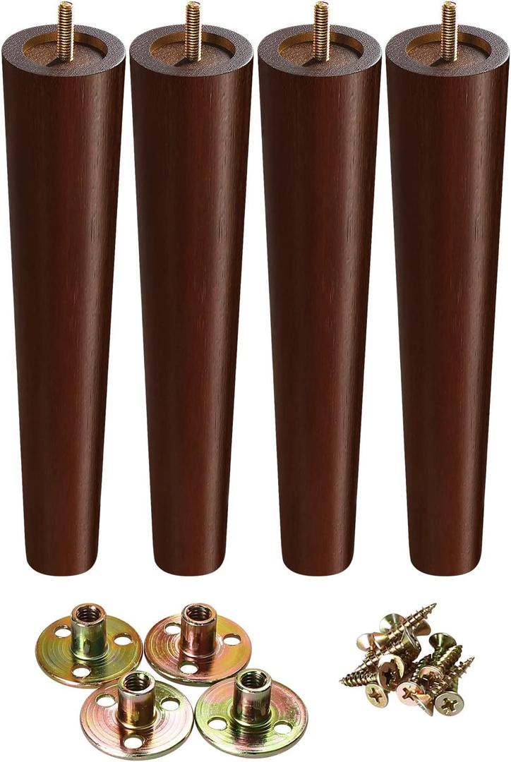 12 Inch Furniture Legs, Round Solid Wood Chair Legs Bench Leg, Mid Century Modern Replacement Table Legs for Home DIY Projects TV Cabinet, Ottoman, Dresser, Armchair, CabinetSet of 4 Walnut Color (Brown)