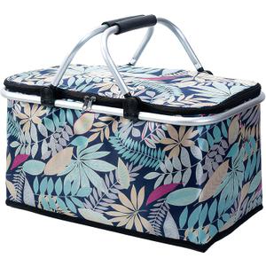 Insulated Picnic Basket, Folding Grocery Basket Insulated Cooler Bag, Collapsible Shopping Baskets with 25L Large Market Basket with Handles for Picnic Travel Food Delivery Market Shopping Blue
