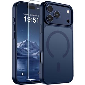 SUPFINE Magnetic for iPhone 17 Pro Max Case with Screen Protector (Compatible with MagSafe)(Military Grade Drop Protection) Translucent Matte Shockproof with Anti-Fingerprint Phone Cover,Dark Blue