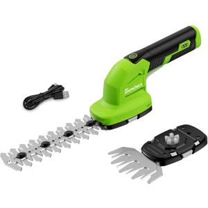 2 in 1 Hedge Trimmer Cordless, 7.2V Electric Grass Cutter and Hedge Shears, Handheld Shrub Bush Trimmer, Lightweight Grass Shears with 2 Blades, Rechargeable Garden Tool with Battery and Type-C Cable (Green)