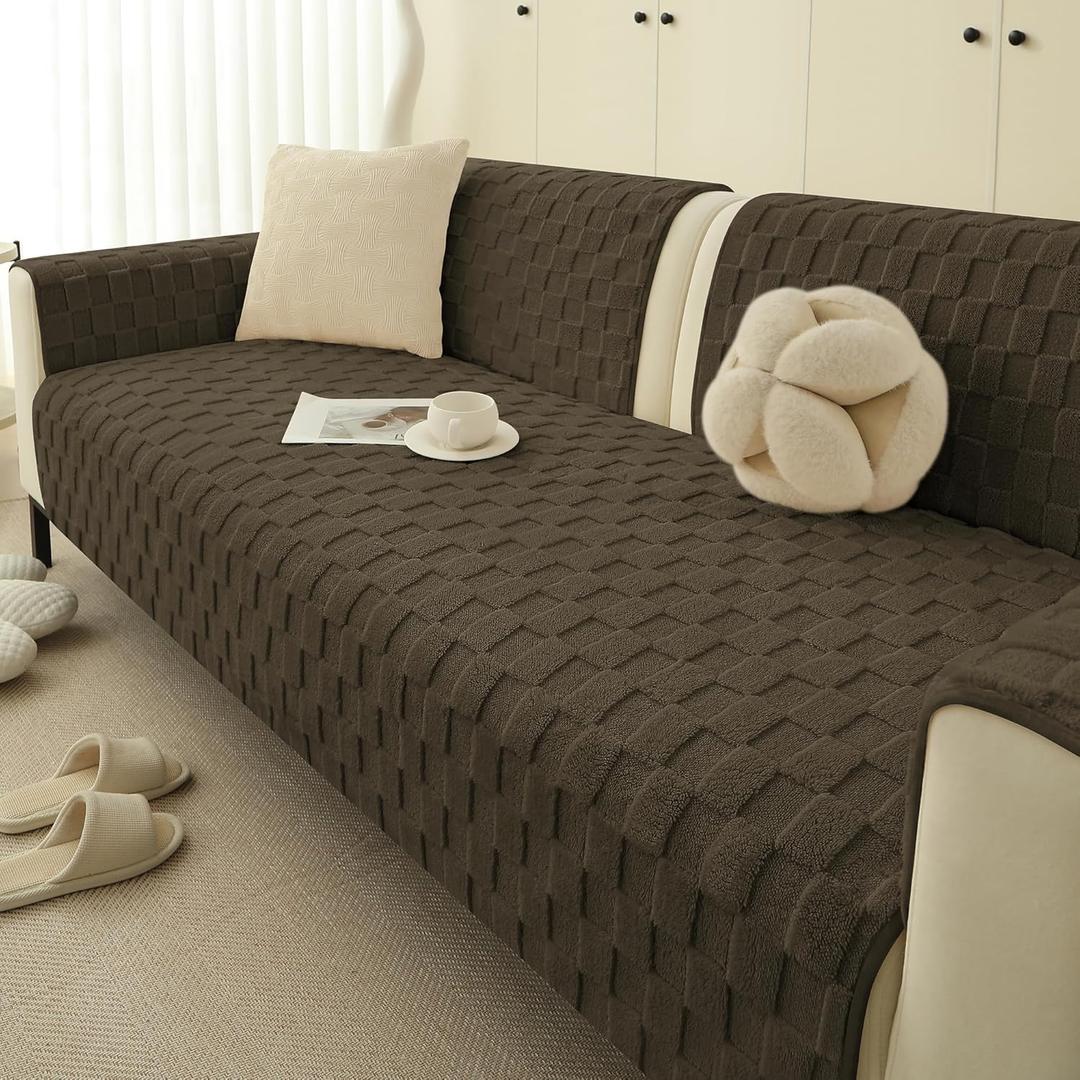 Foxdecor Couch Covers for 3 Cushion Couch Sofa Pet Friendly, Funny Fuzzy Pet Couch Covers, Anti Slip Sofa Covers Dog Cover for Couch Protector. (Coffee, 30x82 inch)