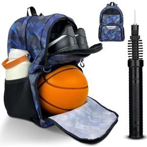 Soccer & Basketball Sports Bag with Ball Pump - Basketball Backpack with Separate Ball & Shoes Holder Compartment, Soccer Basketball Football & Volleyball Bag with Large Capacity (Blue)
