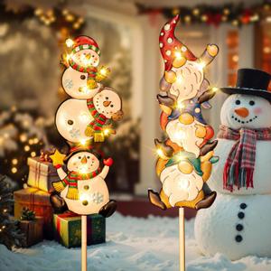 Homeimpro Solar Garden Lights Outdoor Yard Decorations Garden Gifts Gnomes Snowman Pathway Stake Lights with 18 LED Waterproof Lawn Outdoor Mothers Day Present for Mom Women (2Pack)