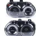 Front Headlight Assembly For 2015 2016 2017 2018 Dodge Challenger, Left Driver+Right Passenger Side Replacement, Halogen Headlamp Black Housing Clear Lens