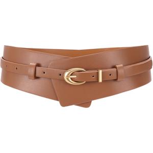 WHIPPY Women Wide Leather Belt Fashion Ladies Dress Belt 2-in-1 Waistband with Skinny Belt for Suits (XL: Fit Waist Size 38-43", Brown)