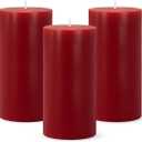 3 Packs 2.8x6 Inch Red Pillar Candles, Unscented Dripless Long Burning Colored Cylinder Candles for Home, Wedding, Party, Dinner Table Emergency Power Outage