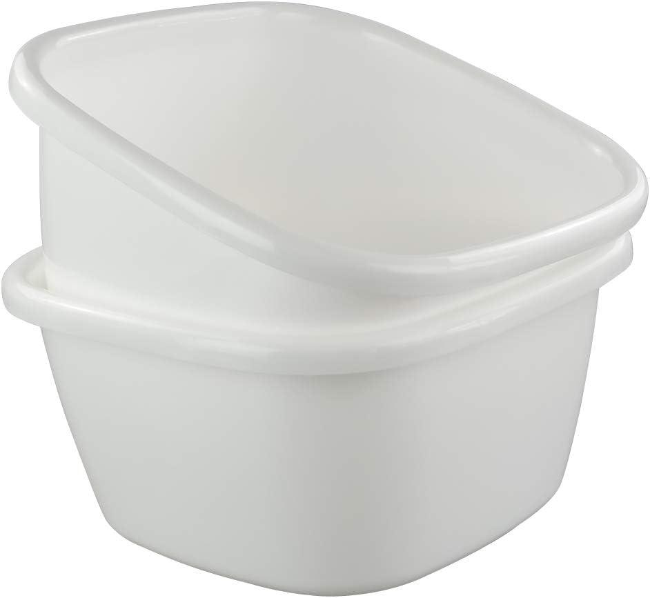 Ggbin 18 Quart Plastic Dish Pans, 13.58" x 13.58" x 7", 2 Packs Square Wash Basin Tub, White
