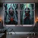 2 Pcs Scary Ghost Halloween Curtains Banner, Window Silhouette Blood Door Cover Horror Poster Spooky Backdrop for Windows Wall Living Room Indoor Outdoor Halloween Party Decor Props