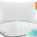 Cooling Pillows Queen Size Set of 2, Memory Foam Pillows with Zipper, Firm Bed Pillows Adjustable for Hot Side Back Stomach Sleepers (White)