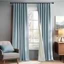 PONY DANCE Light/Stone Blue 100% Blackout Velvet Curtains 96 inches Long for Bedroom, Thermal Insulated Room Darkening Window Drapes for Living Room, Luxury Back Tab Curtains(2 Panels, W52 x L96)