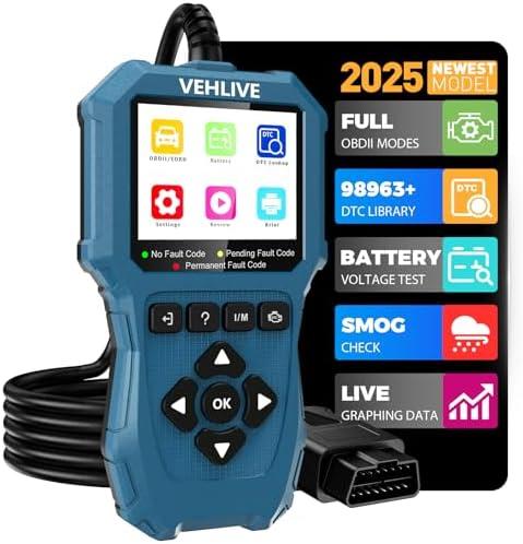 VEHLIVE OBD2 Scanner Diagnostic Tool, Check Engine Light Car Code Reader with Reset, Battery Tester, Live Data, Freeze Frame, I/M Readiness, Car Scanner Diagnostic Tool for All OBDII Car After 1996