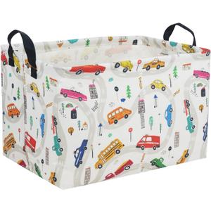 Essme Rectangular Boys Basket, Kids Storage Basket with Handles for Car Decor, Racing Storage Bin Car