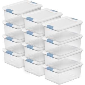 Sterilite 12-Pack Latching Box, Under Bed Storage Bins with Lids, Clear Plastic, 15 Quart - Heavy-Duty Organizing Containers for Closet, Bathroom, and Office