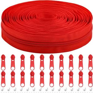 DOITEM 10 Yards Nylon Coil Zipper by The Yards, #5 Bulk Zippers for DIY Sewing Craft Bags with Replacement 20PCS Sliders (Red, #5)