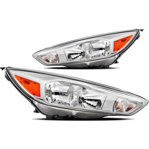 Headlights Assembly Compatible with 2015-2018 Ford Focus S SE ST Halogen Head lights Headlamp w/Bulb, Factory OE Style