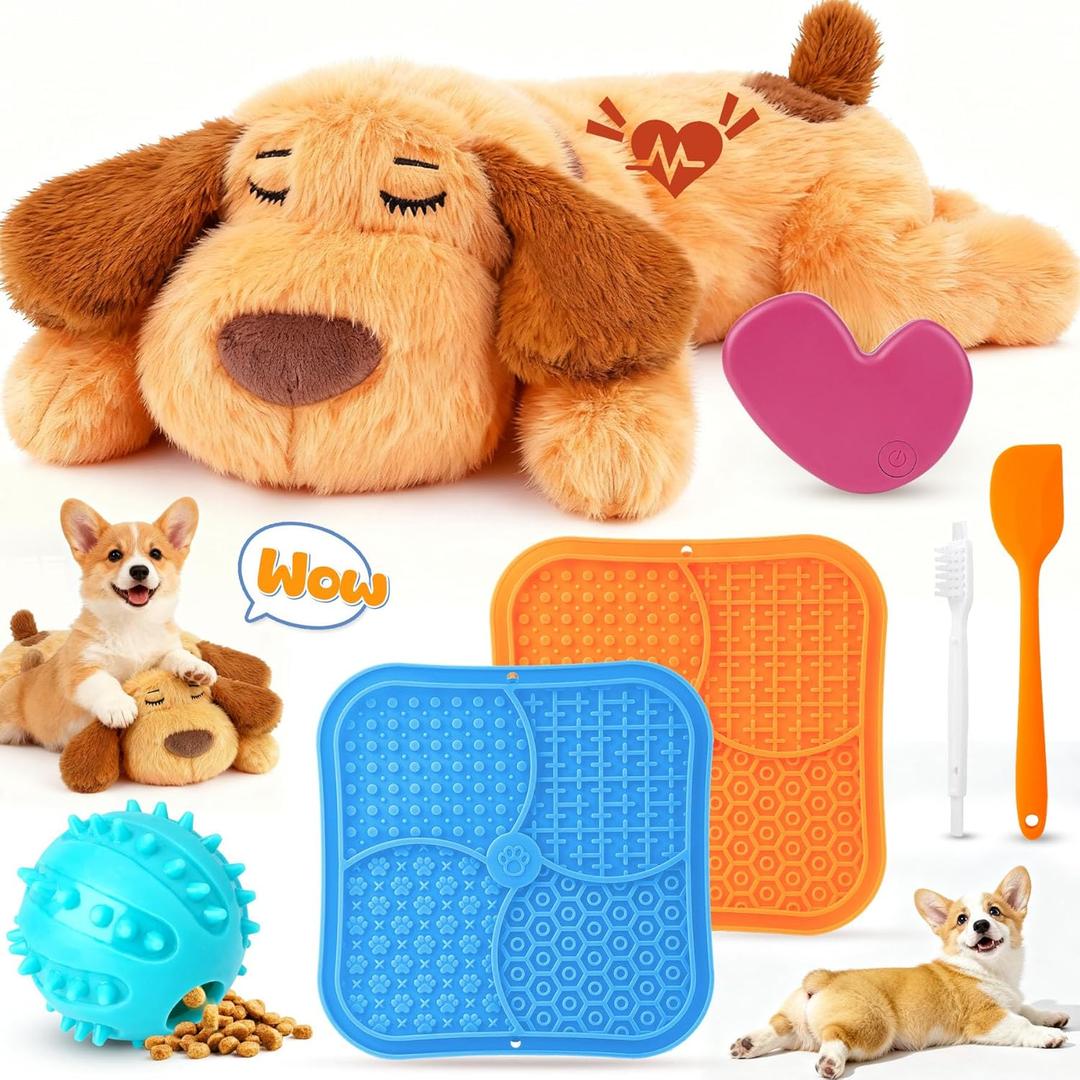 Heartbeat Puppy for Dogs, Lick Mats & Treat Ball All-Round Calming Kit for Anxiety Relief, Sleep Aid & Behavior Training, Puppy Essentials to Keep Them Busy4 Pcs (All Breed Size, Colorful)