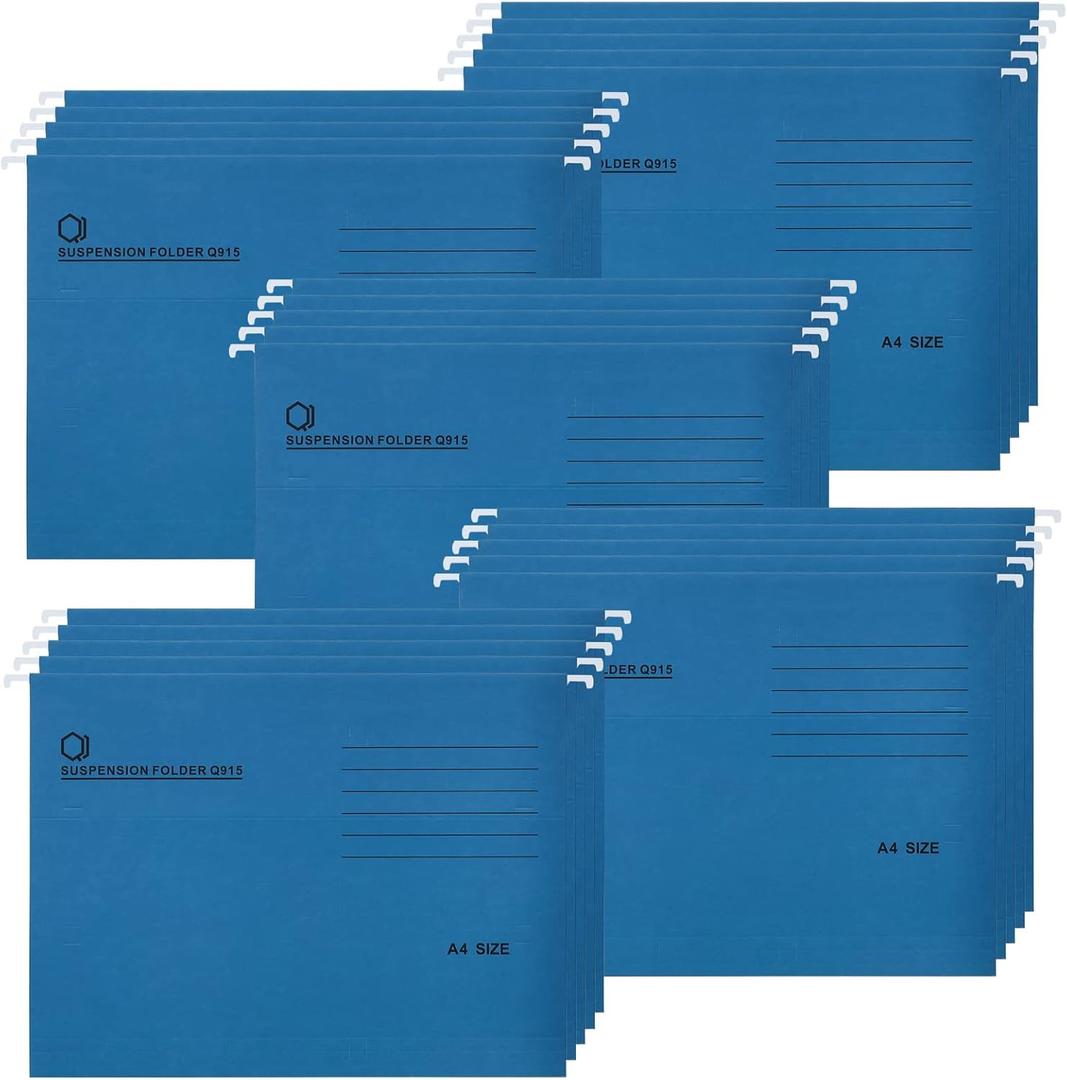 A4 Hanging File Folders, 25 Pcs Recycled Card File Folders for Filing Cabinet with Tabs and Card Inserts, Hanging Files Storage Folders for Office and School, Blue