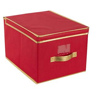 Simplify Holiday Jumbo Storage Box | Christmas Décor Organizer | Good for Seasonal Items | Closet Storage | Collapsible | Lidded | Red 2 pack