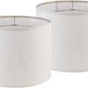 Set of 2 Bamboo Patterned Linen Drum Lampshades, 13 "Top x 13" Bottom x 10 "High (Spider Shaped) Modern off White Desk Lamp Lampshade and Bedside Lamp Replacement Lampshade