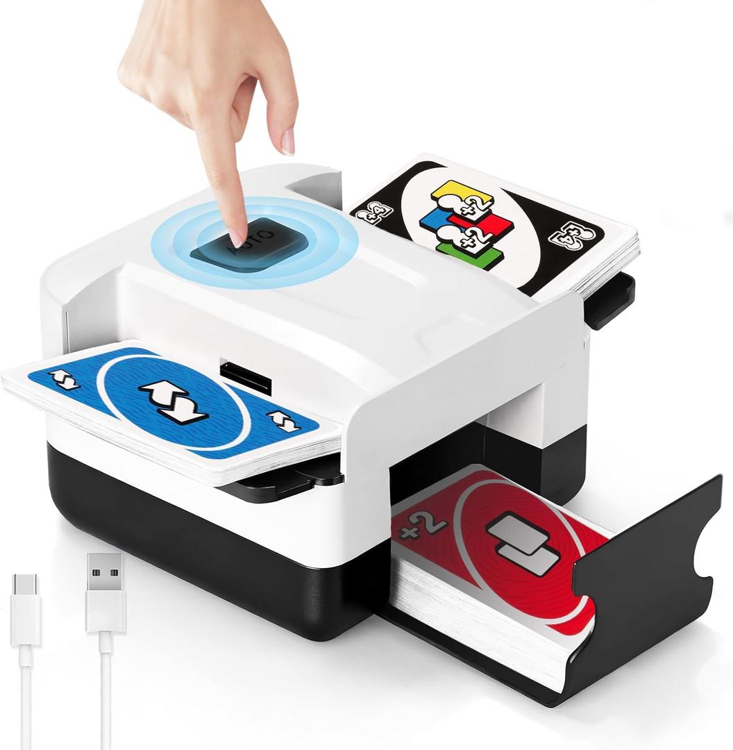 Automatic Card Shuffler Rechargeable Playing Cards for UNO,Skip-Bo,Pokemon,Phase 10 Blackjack Longer Lasting 2 Deck Card Shuffler Machine for Home Party Card Games