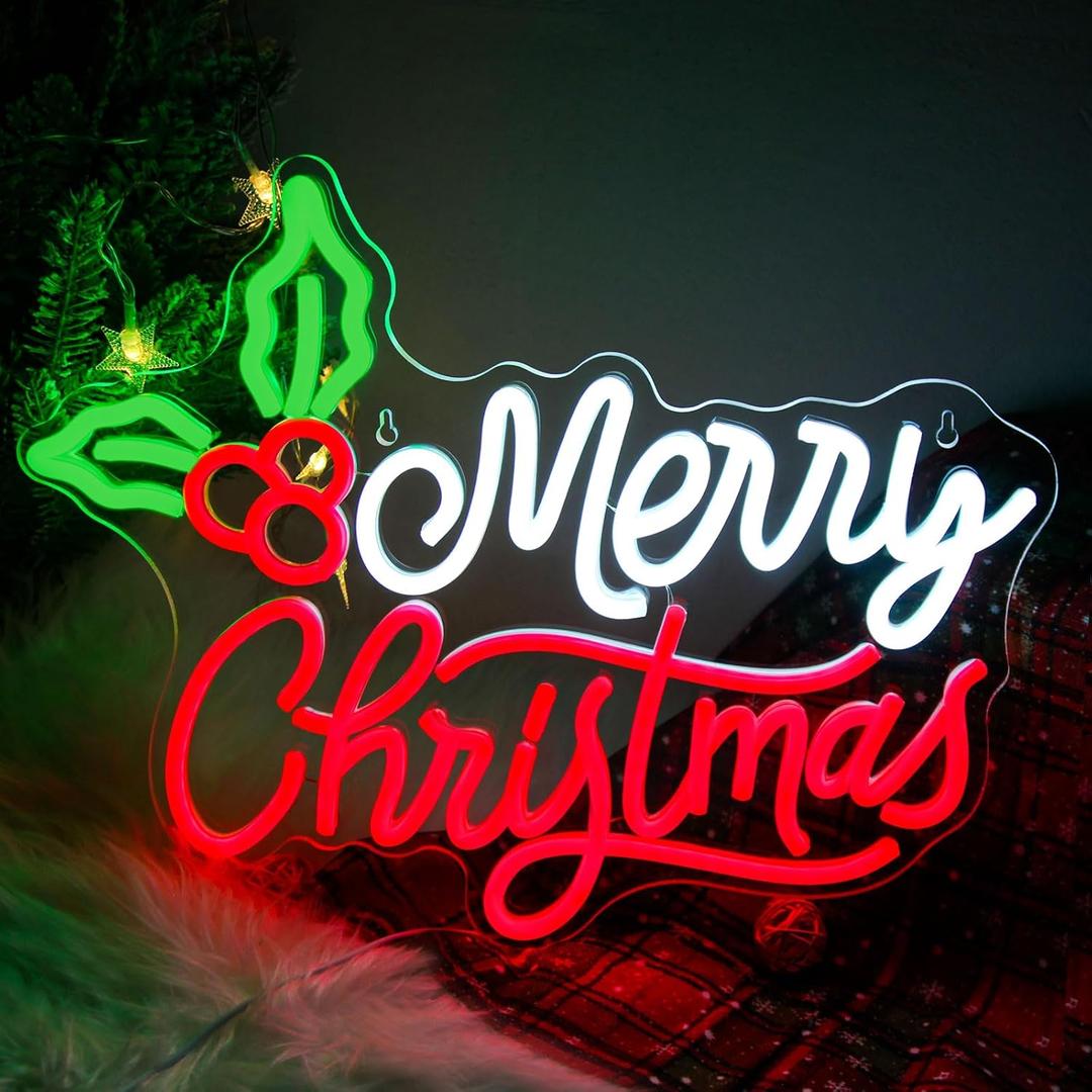 Merry Christmas Neon Signs Dimmable Christmas Led Light Sign Xmas Neon Light for Holiday Party Home Bar Festival Wall Decor