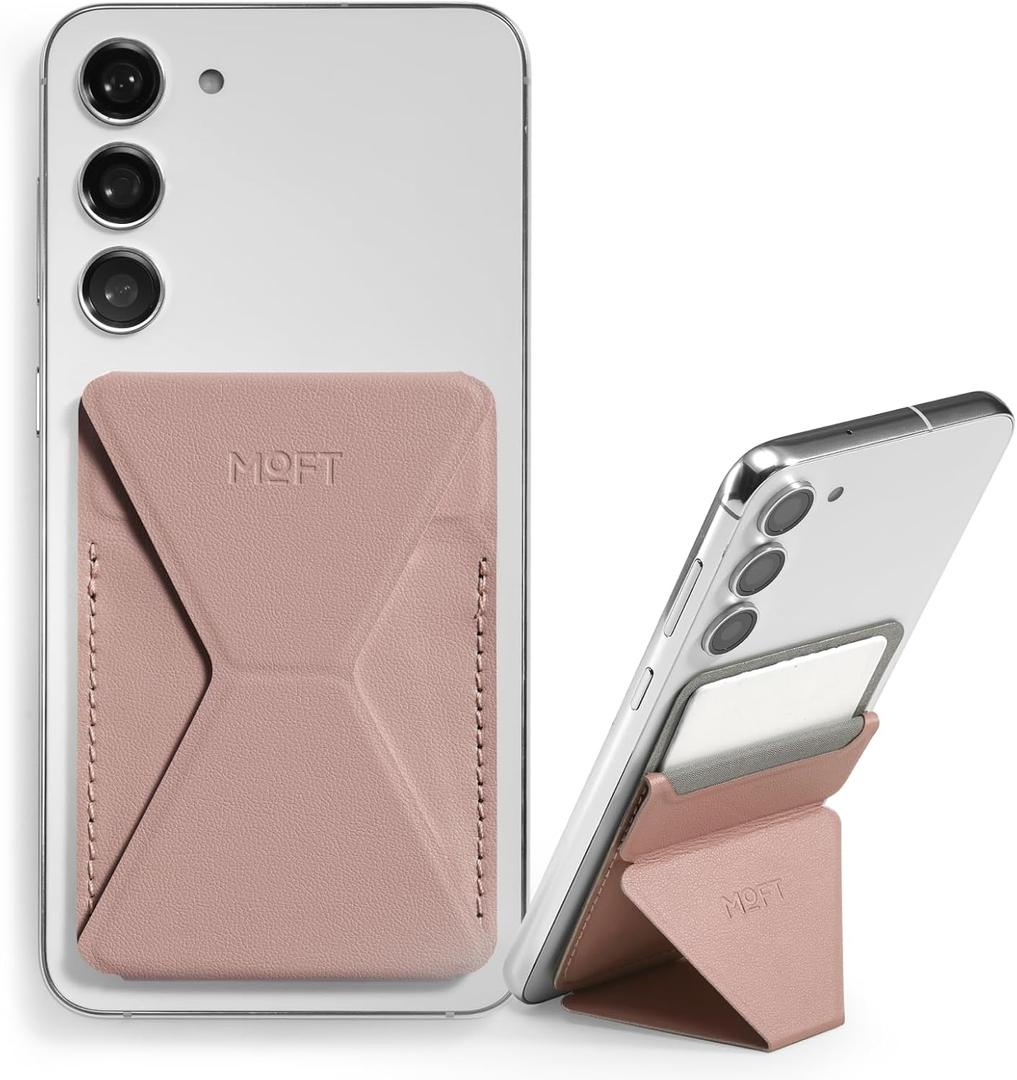 MOFT Phone Stand, Adhesive Card Holder Fits 2-3 Cards, Slim & Portable Leather Phone Wallet, 2 Viewing Angles, RFID Blocking, Compatible with iPhone, Galaxy and Most Smartphones- Classic Nude