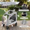 EchoSmile 4 Wheels Pet Stroller, Dog & Cat Stroller for All-Season, Lightweight Carrier with Storage Basket, Adjustable Handle, Removable Pad, Breathable Mesh, Up to 135 lbs, Grey