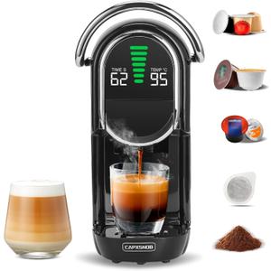 Magician1 Mini Espresso Machine for Nespresso Original, Dolce Gusto, Lavazza Blue, ESE Pods, 19-Bar Coffee Machine for Ground Coffee, Coffee Maker with adjustable Temp & Cup Size, 21oz Reservoir