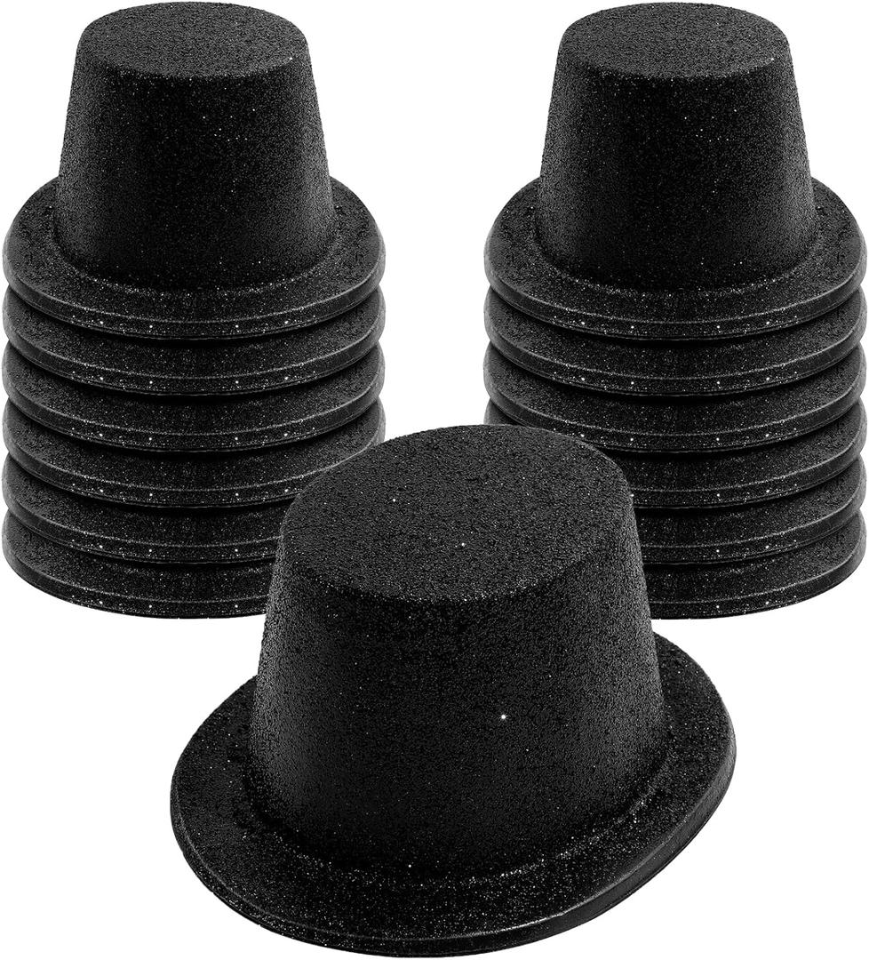 Hillban 12 Pcs Top Hats Glitter Plastic Disco Party Hat for New Year Magician Birthday Wedding Carnival(Black,Classic)