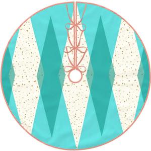 Faux Linen Christmas Tree Skirt, Mid Century Modern Argyle Xmas Tree Base Cover for Indoor Outdoor Holiday Party & Home Decoration 48"