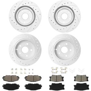 Betthand Brakes and Rotors Fit for [w/Third Row Seating] 06-18 Toyota RAV4 | L4 V6 Japan Built [2.4/2.5L for Third Row Seating, 3.5L for ALL] 11.65''+11.06'' Geomet Rotors and Ceramic Pads