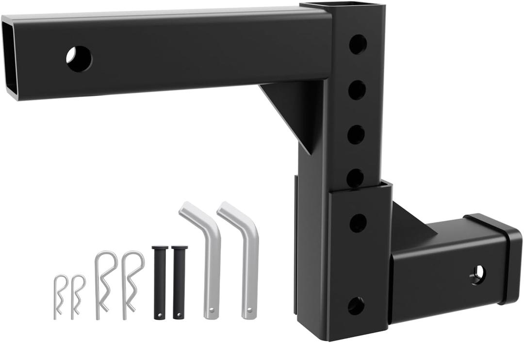 Adjustable Trailer Hitch for 2" Receiver, 9.6" Drop/Rise, 5000 lbs Towing Capacity, Heavy Duty Steel Tow Hitch with 4 Pins for Truck