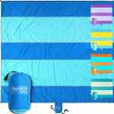 Extra Large Beach Blanket Waterproof Sandproof  XXL Oversized Beach Mat 10ft x 9ft Fits up to 8 Adults - Quick Dry Travel Blanket with 4 Stakes, Corner Pockets, Strap and Attached Bag (Riptide)