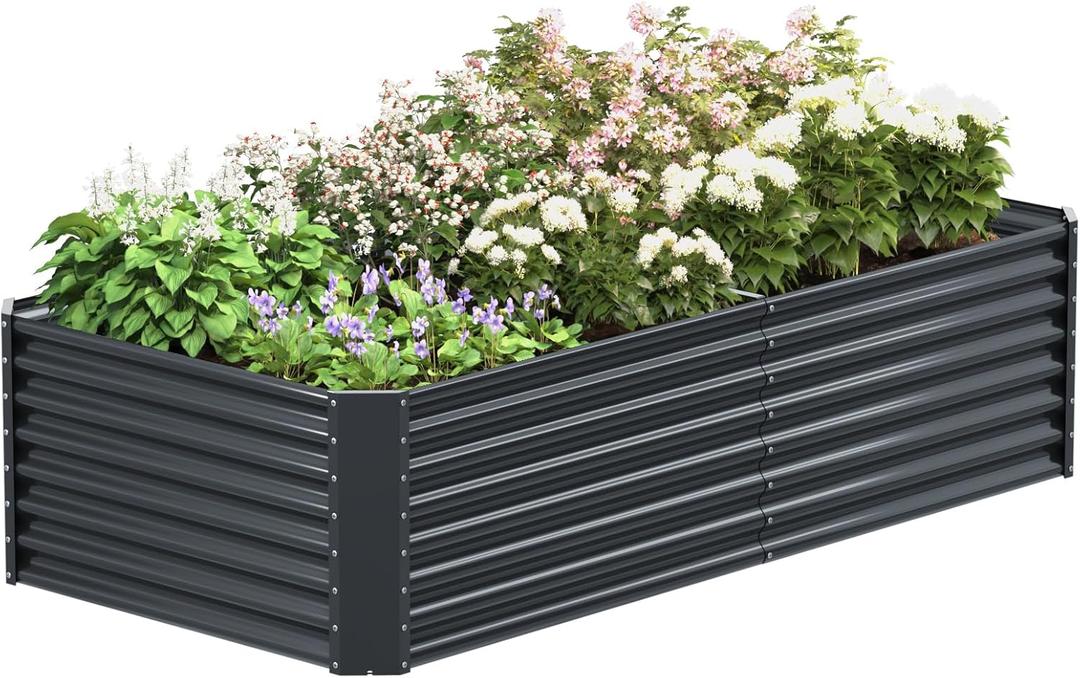 FRIZIONE 8FT(L)4FT(W)2FT(H) Raised Garden Bed Outdoor for Flower, Garden Planter Box for Vegetable, Raised Garden Beds for Herb, Succulent, Dark Gray