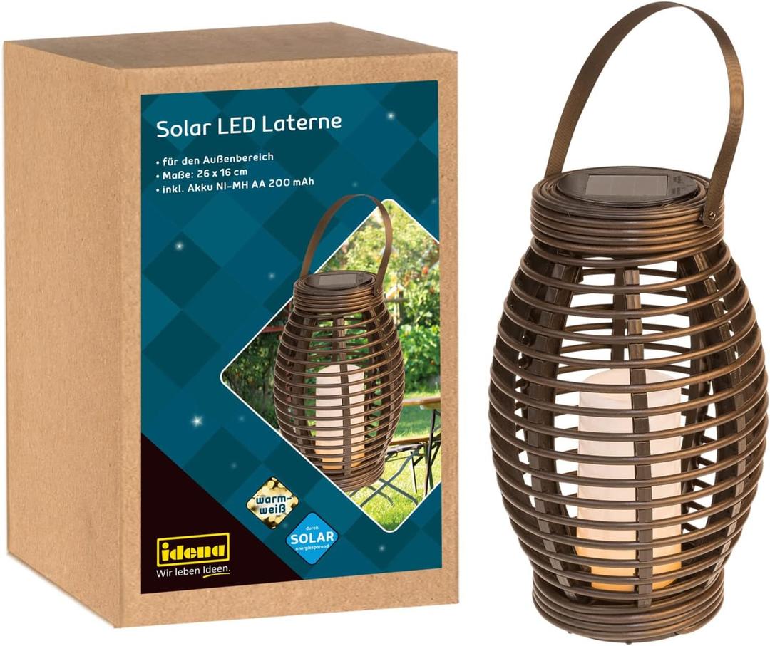 31243 Solar LED Lantern with Warm White Light, Black Plastic with Handle and LED Candle, Includes Solar Module and Battery, Approx. 26 x 16 cm, for Decorative Outdoor Lighting