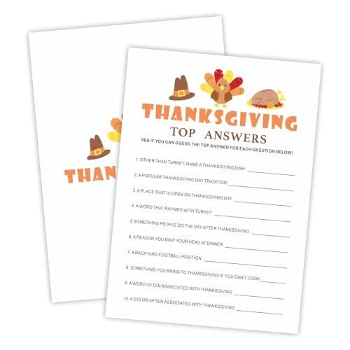 VZVCTFS Thanksgiving Game Set - Top Answers - 60 Pcs Double-Sided Fill In Style Game Cards With Answer Sheet For Family, Friends, Classroom Party Activities & Supplies - A07