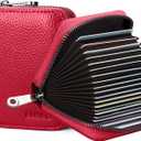 Linno RFID 20 Slots Credit Card Holder Genuine Leather Small Wallet for Women or Men with Zipper (Black)