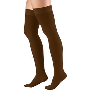 Truform 20-30 mmHg Compression Stockings for Men and Women, Thigh High Length, Dot Top, Closed Toe, Brown, Medium (Medium (1 Pair))