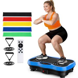 Vibration Plate Exercise Machine, 130 Levels Full Body Workout Vibrating Plate for Lymphatic Drainage Weight Loss, 450 Lbs Capacity Shake Platform with Resistance Bands Bluetooth for Women Men