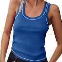 Tankaneo Womens Summer Ribbed Tank Top Casual Ringer Scoop Neck Sleeveless Knit Fitted Tops Going Out Tee Shirts (Large, Blue)