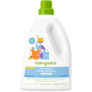 Babyganics 3X Baby Laundry Detergent, HE compatible, Stain-Fighting, Fragrance Free, 60 Fl Oz