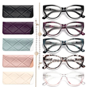 Gaoye 5 Pack Fashion Cat Eye Reading Glasses for Women, Computer Blue Light Readers Anti Glare With Eyeglasses Chain (A 5 PACK MIX, 1.0, multiplier_x)