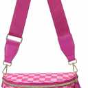 Checkered Crossbody Bag Nylon Bum Bags for Women Spacious Handbags Checkered Purse Fanny Packs with Shoulder Strap