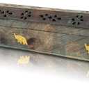 Wooden Incense Stick & Cone Burner Holder Coffin With Storage Compartment Organic Eco Friendly Ash Catcher Agarbatti Holder Rustic Style For Meditation Yoga Aromatherapy Home Fragrance Products (Blue)