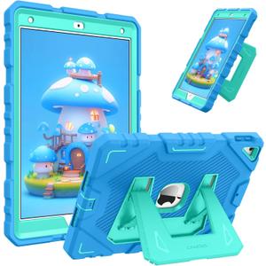 Fintie Case for iPad 9th Generation (2021) / 8th Generation (2020) / 7th Gen (2019) 10.2 Inch, Fully-Body Rugged Heavy Duty Shockproof Protective Case with Built-in Kickstand for Kids, Blue/Green