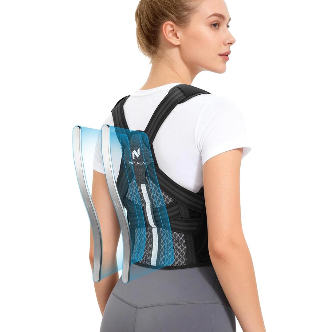 NEENCA Medical Posture Corrector Back Brace for Women & Men, Fully Adjustable Back Support, Shoulder Straightener for Upper and Lower Back Pain Relief - Scoliosis, Hunchback, Thoracic, Spine Corrector (Large, Black-Single)