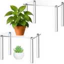 RattanView 2 Pcs 12 Inch Acrylic Risers Display Stands Rectangular 4-leg Acrylic Plant Stand, 6mm Thick Clear Shelf Riser Display Stands for Decor Collectibles Figures and Item Photography